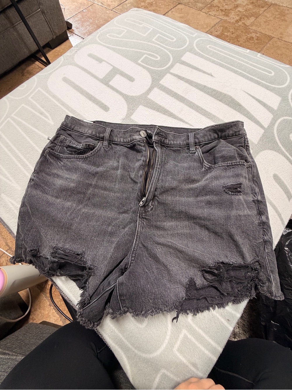 American Eagle Outfitters Washed Black Distressed Denim Shorts